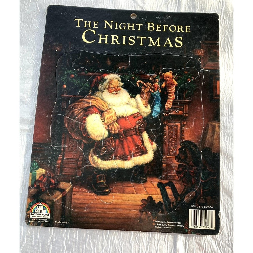 Vtg 1985 The Night Before Christmas Child Hard Cardboard Puzzle Random House USA